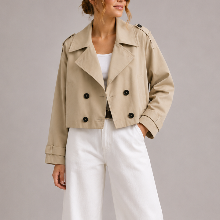 Women’s Cropped Trench Coat Jacket Classic Silhouette 2