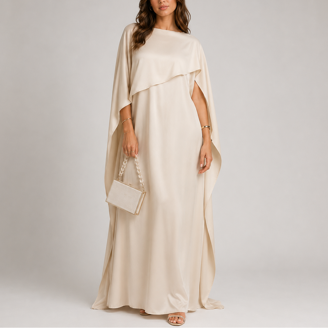 Women’s Draped Cape Maxi Dress Elegant Floor-Length Style 0