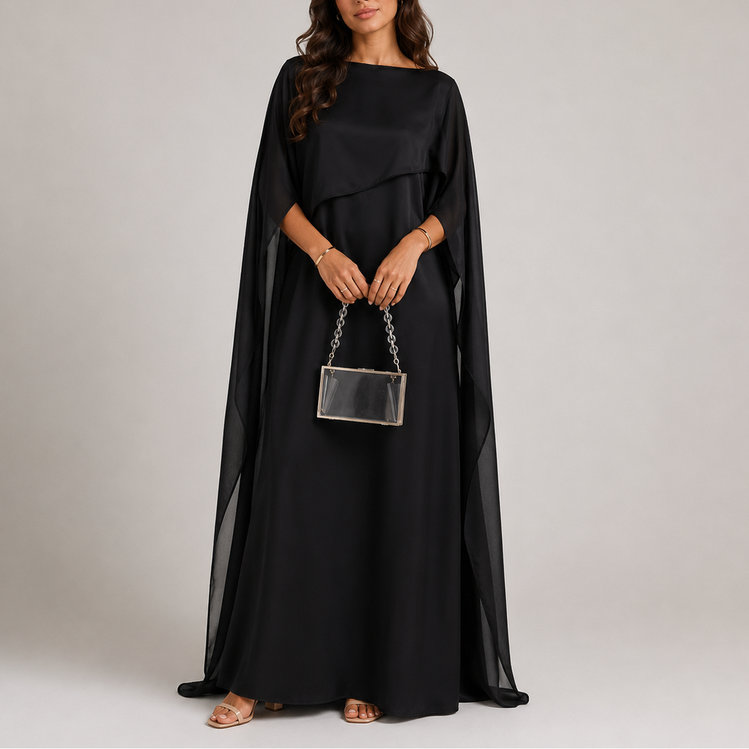 Women’s Draped Cape Maxi Dress Elegant Floor-Length Style 2