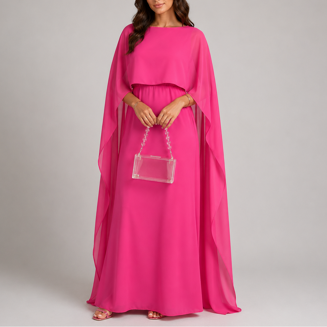 Women’s Draped Cape Maxi Dress Elegant Floor-Length Style 3