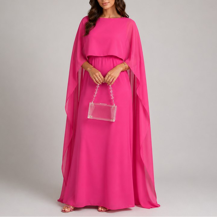 Women’s Draped Cape Maxi Dress Elegant Floor-Length Style 3