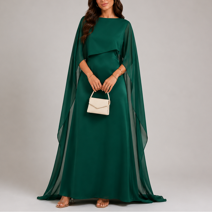 Women’s Draped Cape Maxi Dress Elegant Floor-Length Style 4