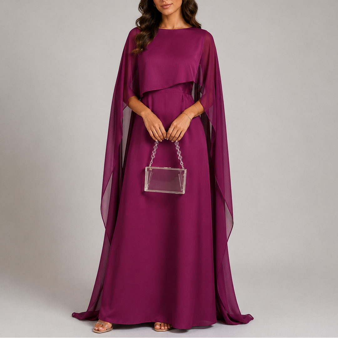 Women’s Draped Cape Maxi Dress Elegant Floor-Length Style 5