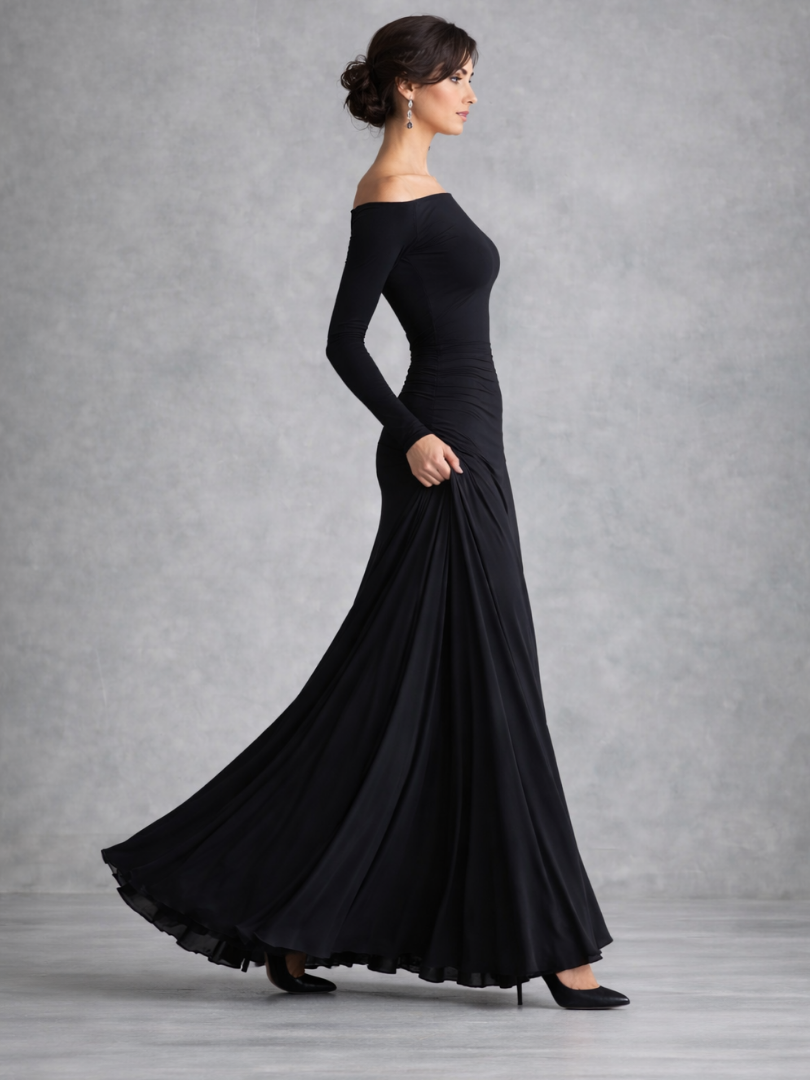 Women’s Elegant Draped Maxi Dress with Long Sleeves 1