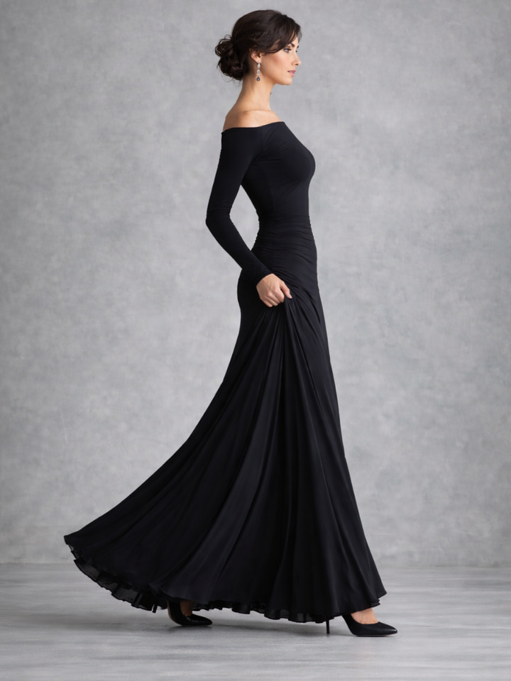 Women’s Elegant Draped Maxi Dress with Long Sleeves 1