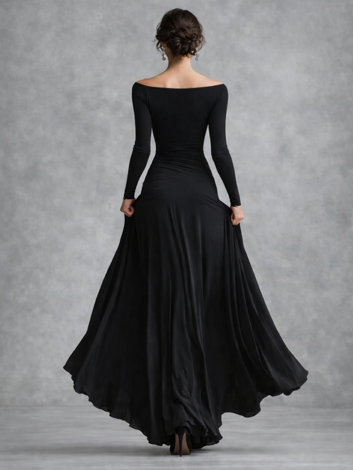 Women’s Elegant Draped Maxi Dress with Long Sleeves 2