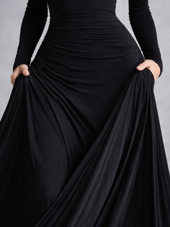 Women’s Elegant Draped Maxi Dress with Long Sleeves 5