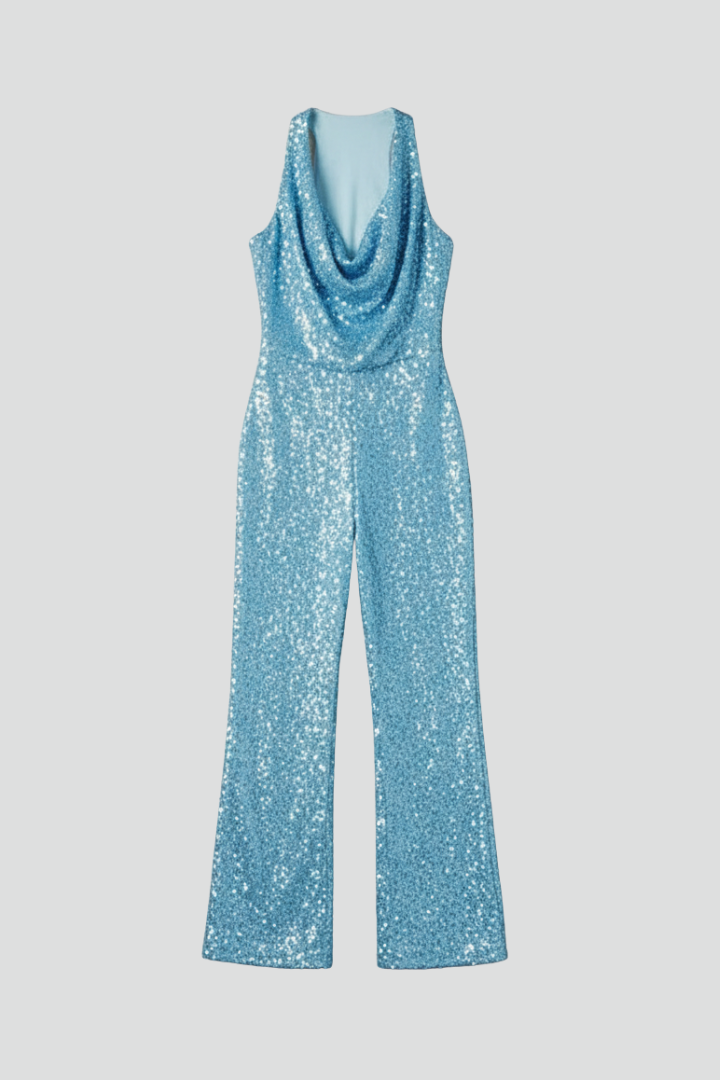 Women’s Elegant Halter Neck Wide-Leg Jumpsuit Textured Summer Style 1