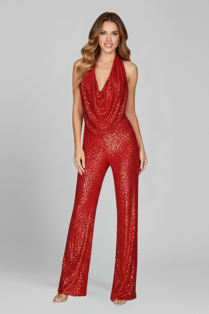 Women’s Elegant Halter Neck Wide-Leg Jumpsuit Textured Summer Style 13