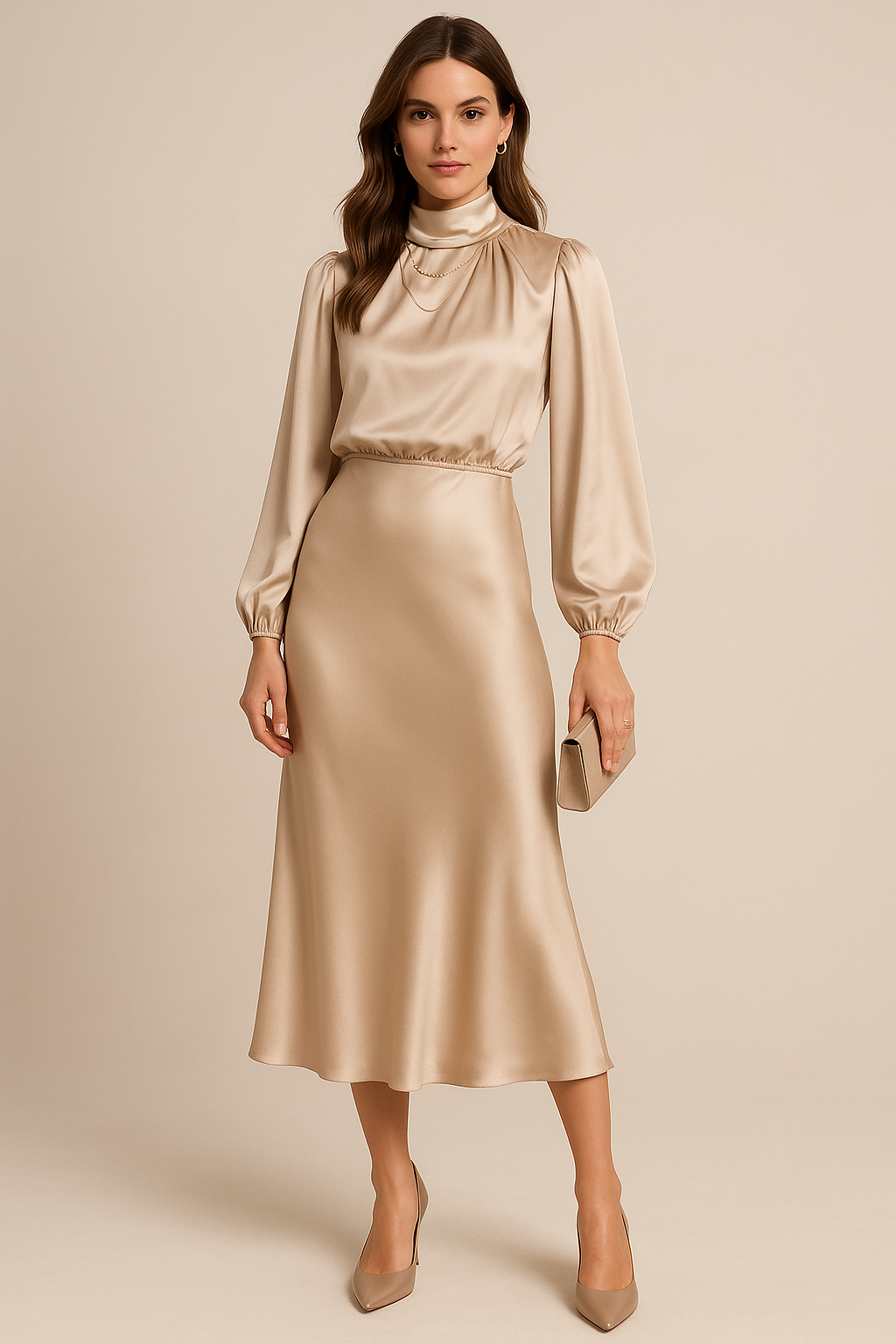 Women’s Elegant High Waist Midi Dress Versatile Style for Formal Occasions 0