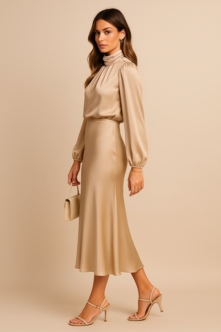 Women’s Elegant High Waist Midi Dress Versatile Style for Formal Occasions 2