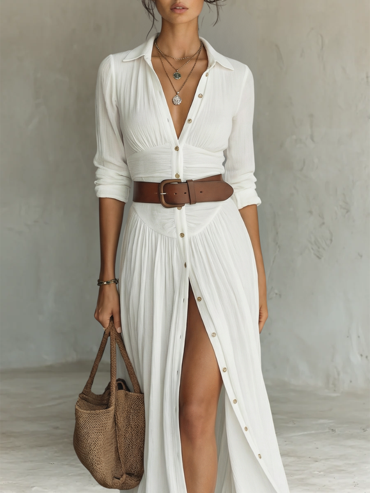 Women’s Elegant Long Sleeve Maxi Dress with Pleated Design 2