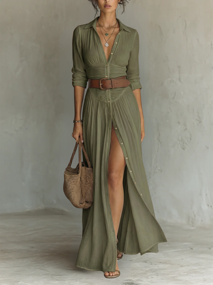 Women’s Elegant Long Sleeve Maxi Dress with Pleated Design 4
