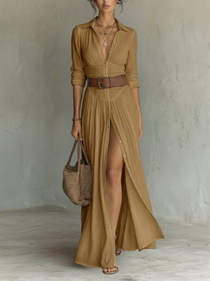 Women’s Elegant Long Sleeve Maxi Dress with Pleated Design 5