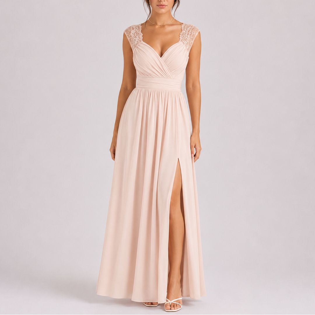 Women’s Elegant Maxi Dress with Lace Shoulder and Side Slit 3