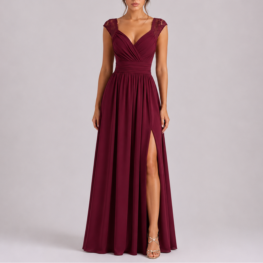 Women’s Elegant Maxi Dress with Lace Shoulder and Side Slit 4