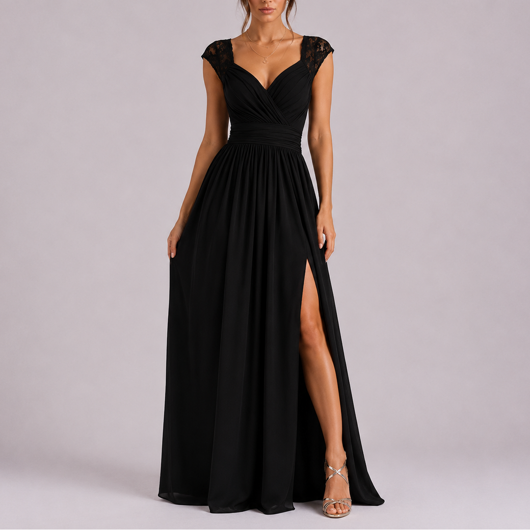 Women’s Elegant Maxi Dress with Lace Shoulder and Side Slit 5