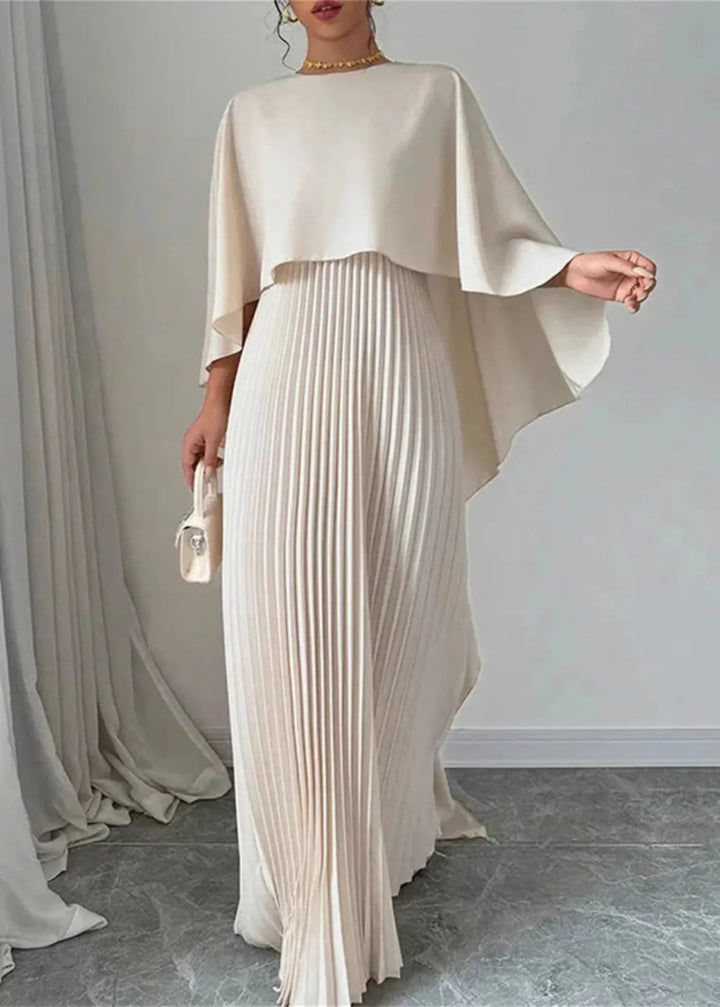 Women’s Elegant Maxi Dress with Pleated Cape Overlay for Formal Occasions 0