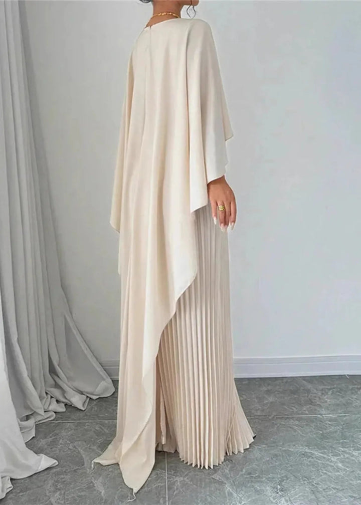 Women’s Elegant Maxi Dress with Pleated Cape Overlay for Formal Occasions 1