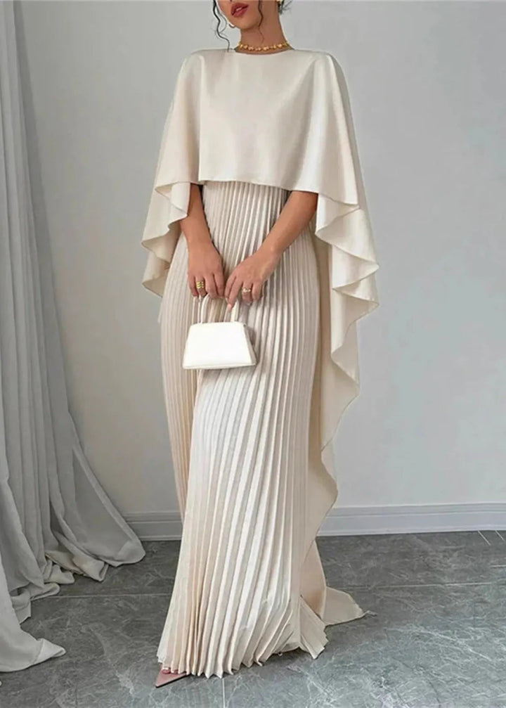 Women’s Elegant Maxi Dress with Pleated Cape Overlay for Formal Occasions 2