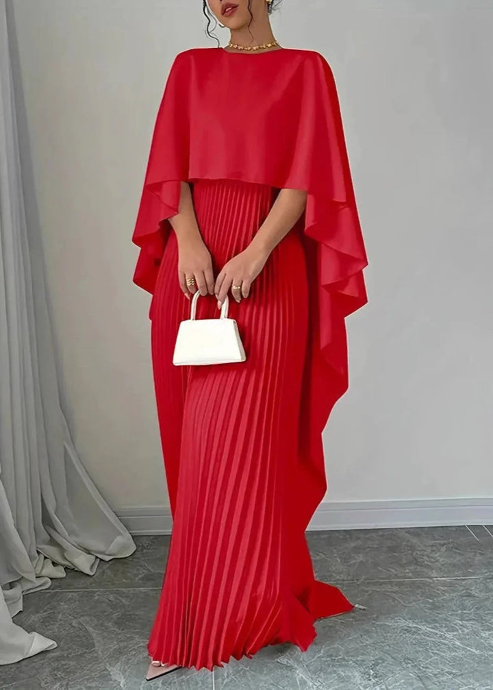Women’s Elegant Maxi Dress with Pleated Cape Overlay for Formal Occasions 3