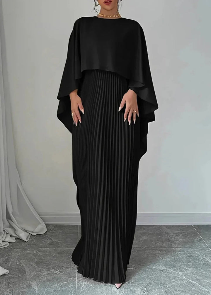 Women’s Elegant Maxi Dress with Pleated Cape Overlay for Formal Occasions 4