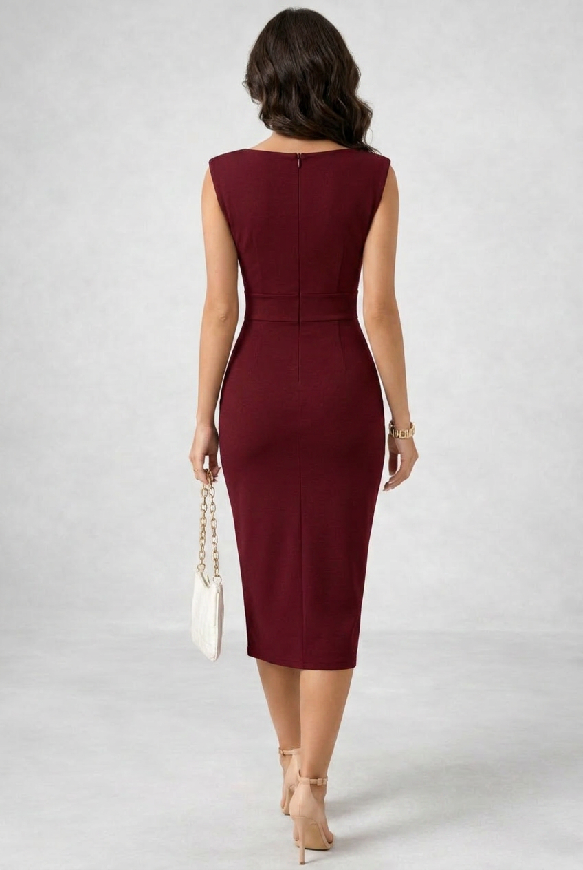 Women’s Elegant Midi Dress Cowl Neck Sleeveless Design in White and Black 2