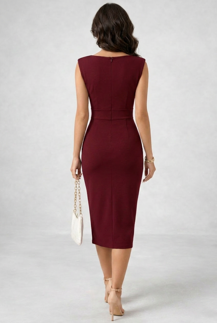 Women’s Elegant Midi Dress Cowl Neck Sleeveless Design in White and Black 2
