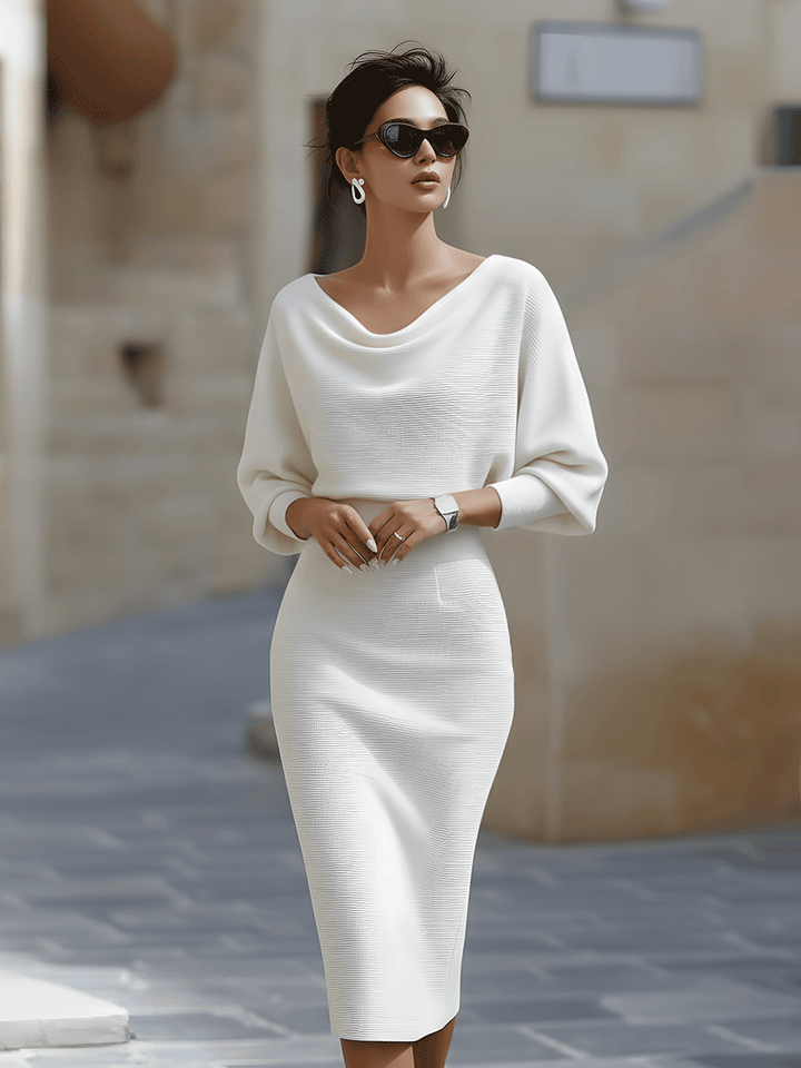 Women’s Elegant Midi Dress with Batwing Sleeves for Summer Events 0