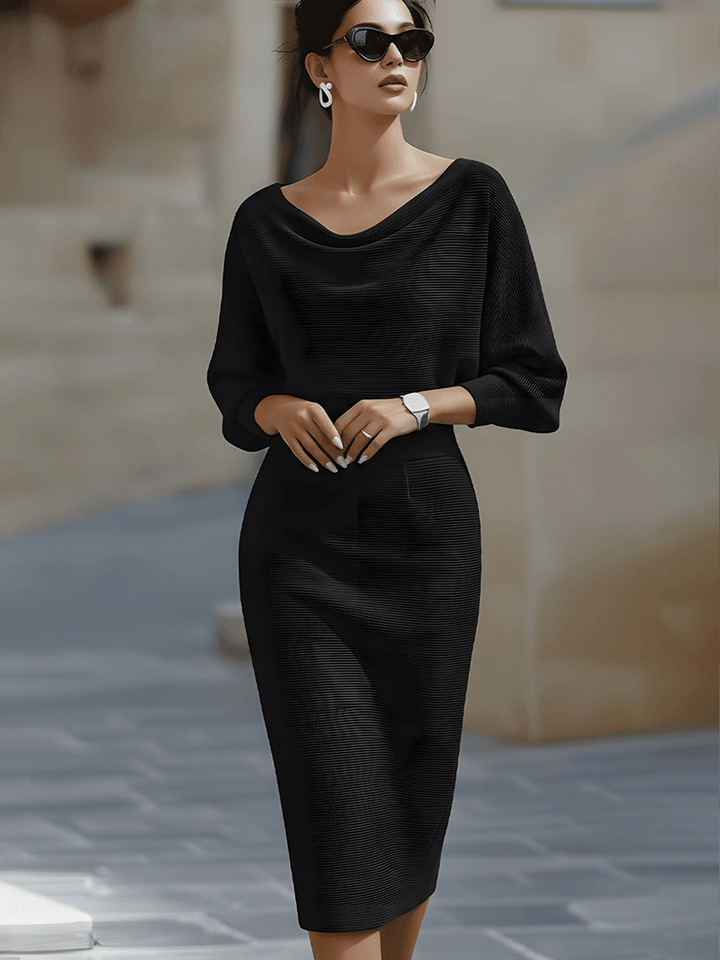 Women’s Elegant Midi Dress with Batwing Sleeves for Summer Events 1