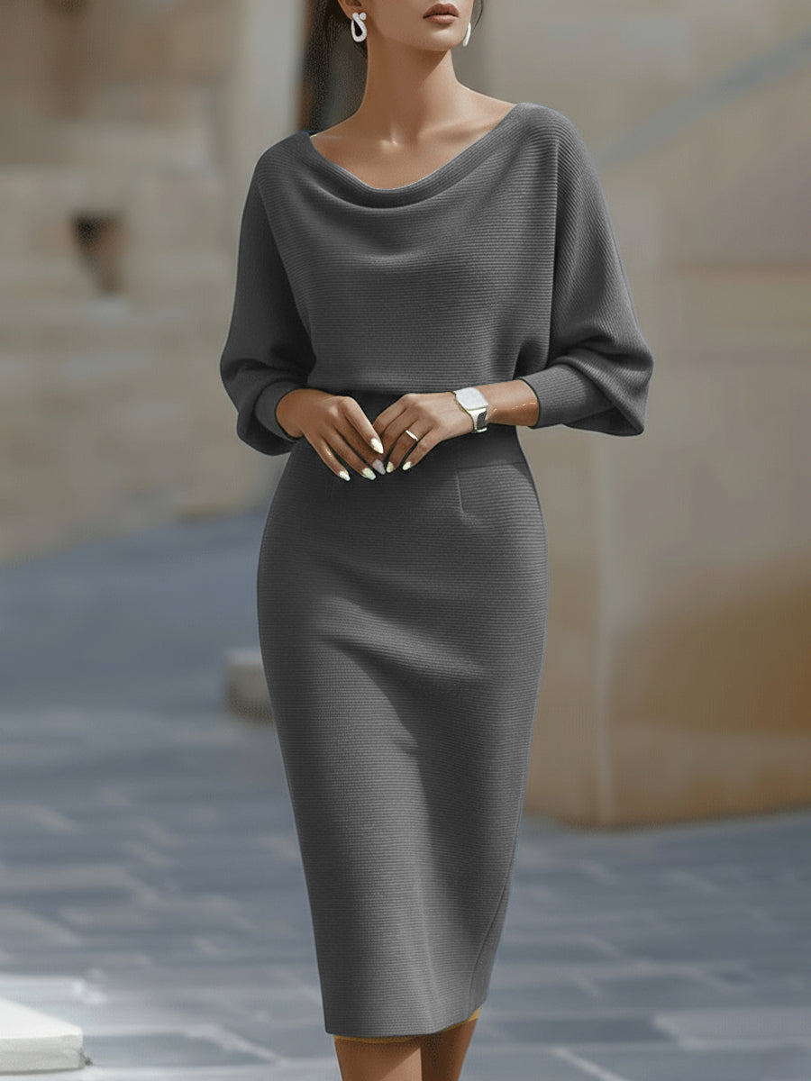 Women’s Elegant Midi Dress with Batwing Sleeves for Summer Events 2
