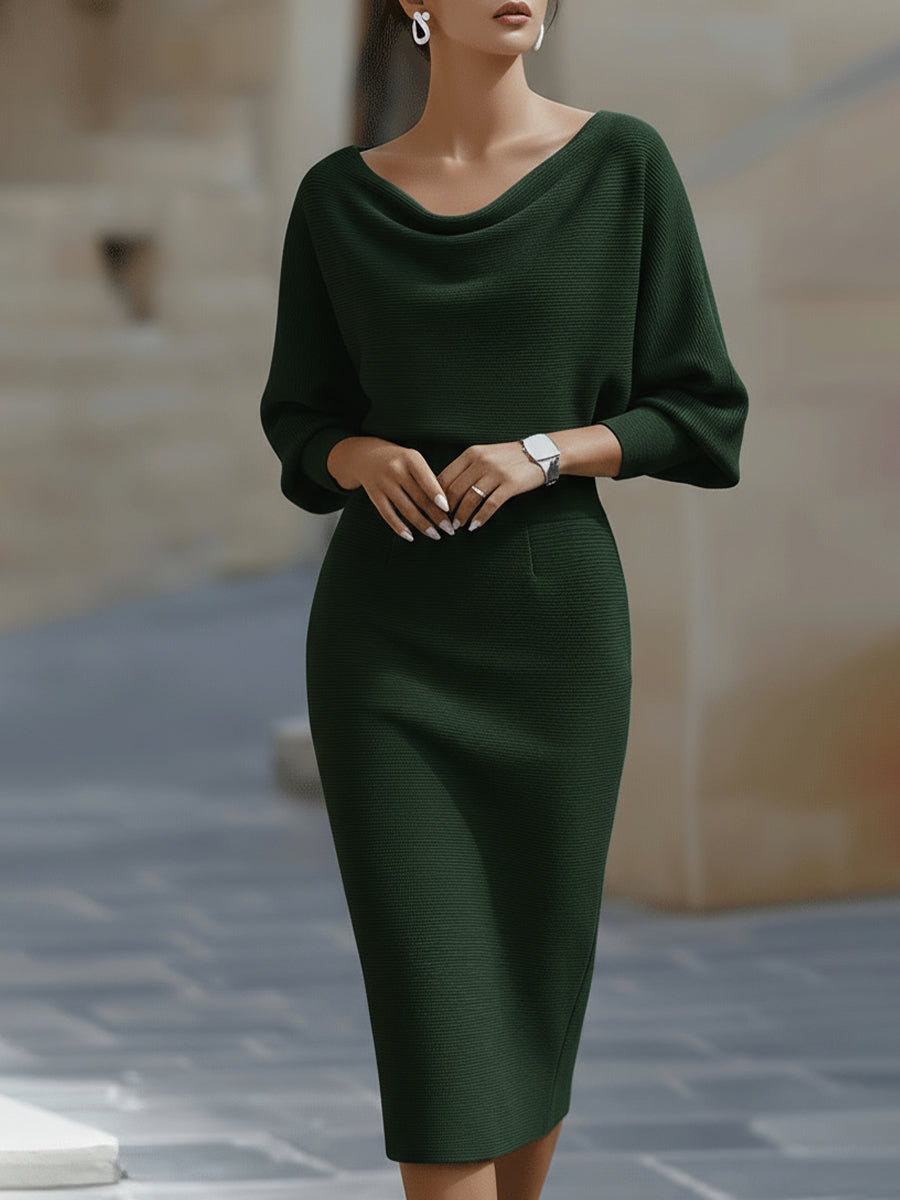 Women’s Elegant Midi Dress with Batwing Sleeves for Summer Events 3