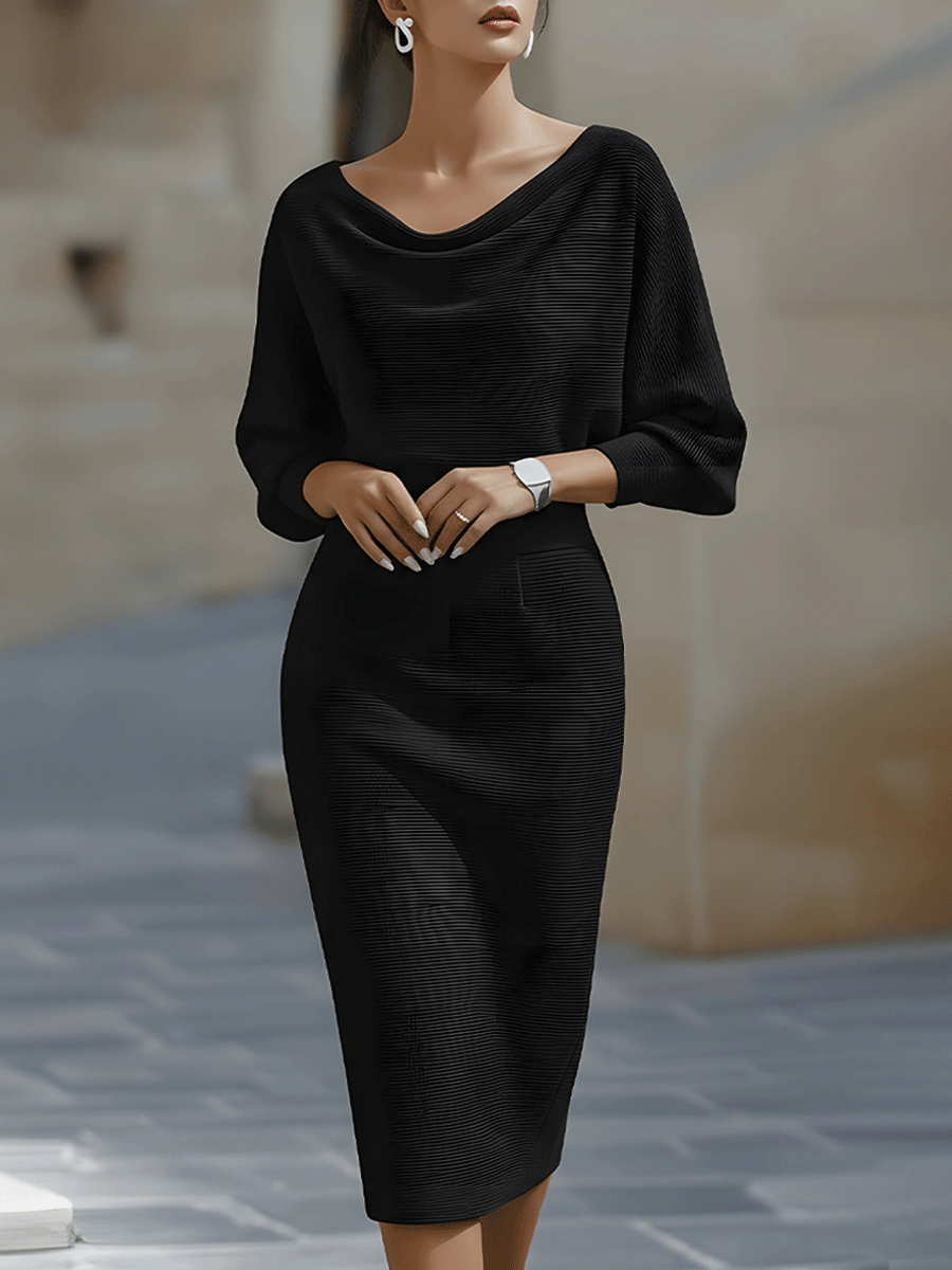 Women’s Elegant Midi Dress with Batwing Sleeves for Summer Events 5