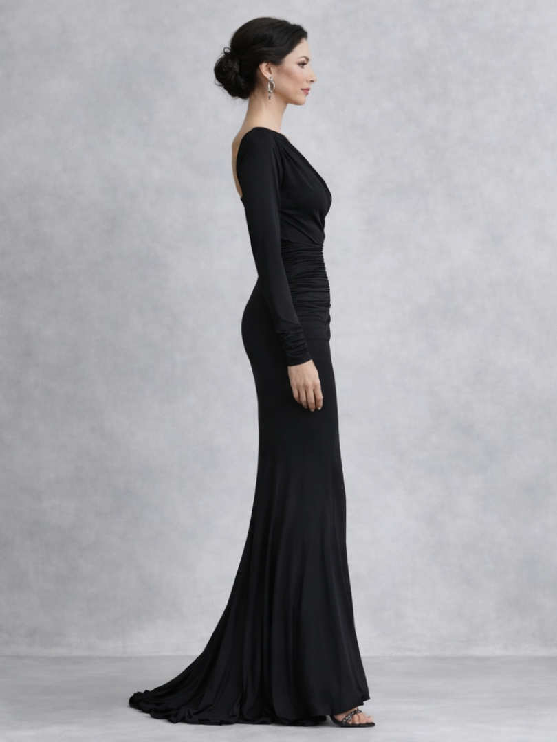 Women’s Elegant One Shoulder Maxi Dress with Ruched Design 1