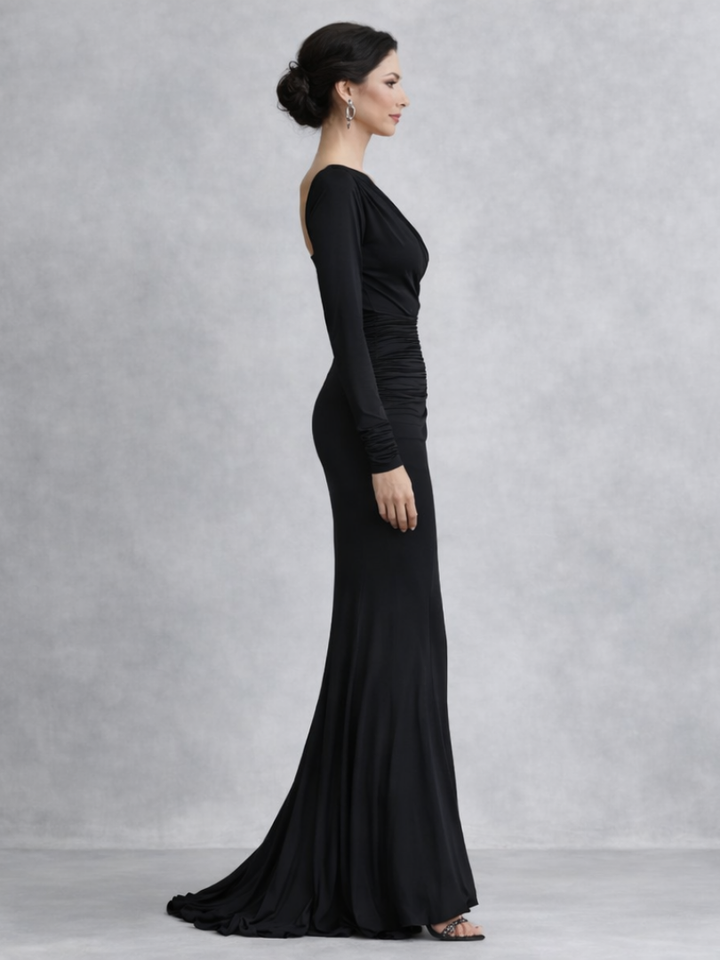 Women’s Elegant One Shoulder Maxi Dress with Ruched Design 1
