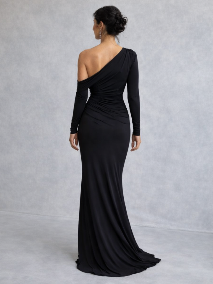 Women’s Elegant One Shoulder Maxi Dress with Ruched Design 2