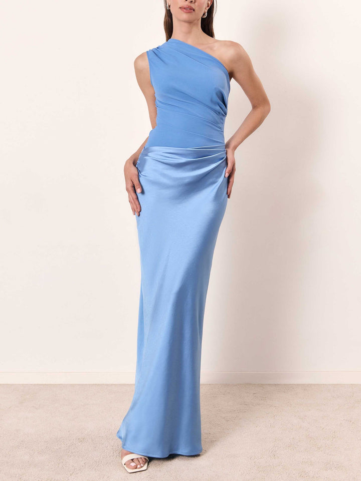 Women’s Elegant One Shoulder Pleated Maxi Dress for Formal Occasions 2