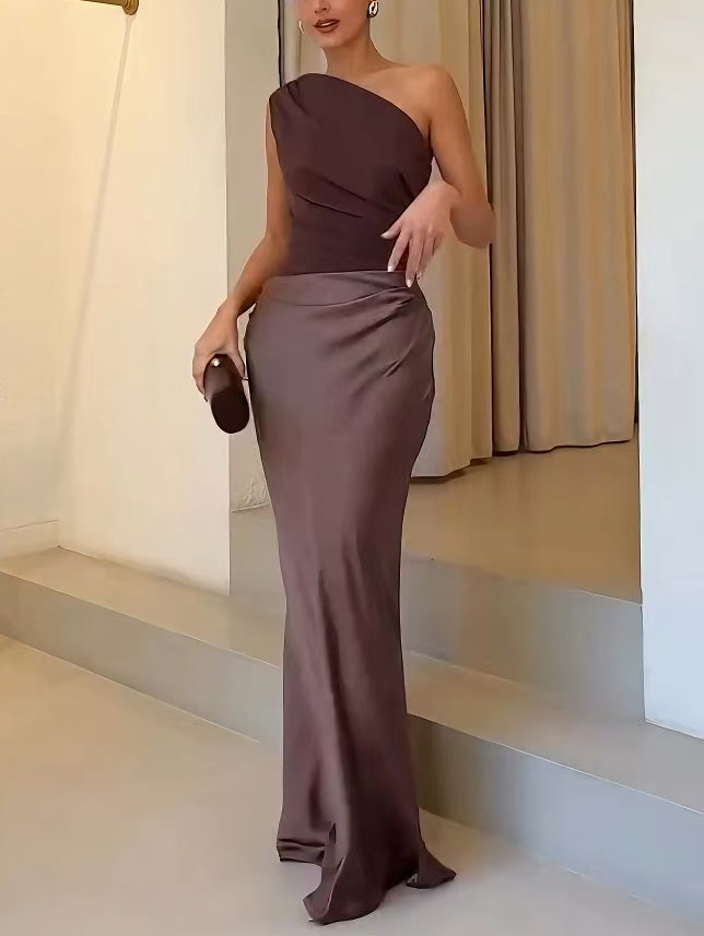 Women’s Elegant One Shoulder Pleated Maxi Dress for Formal Occasions 5