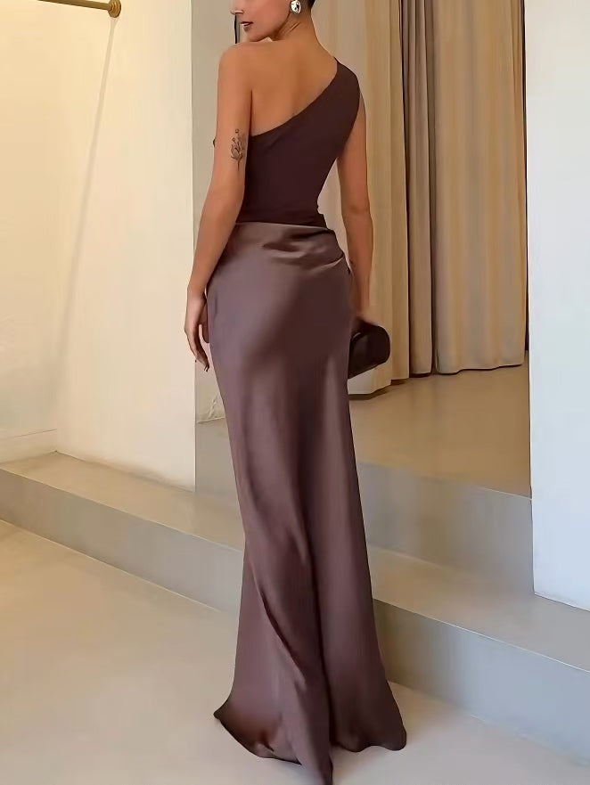 Women’s Elegant One Shoulder Pleated Maxi Dress for Formal Occasions 6