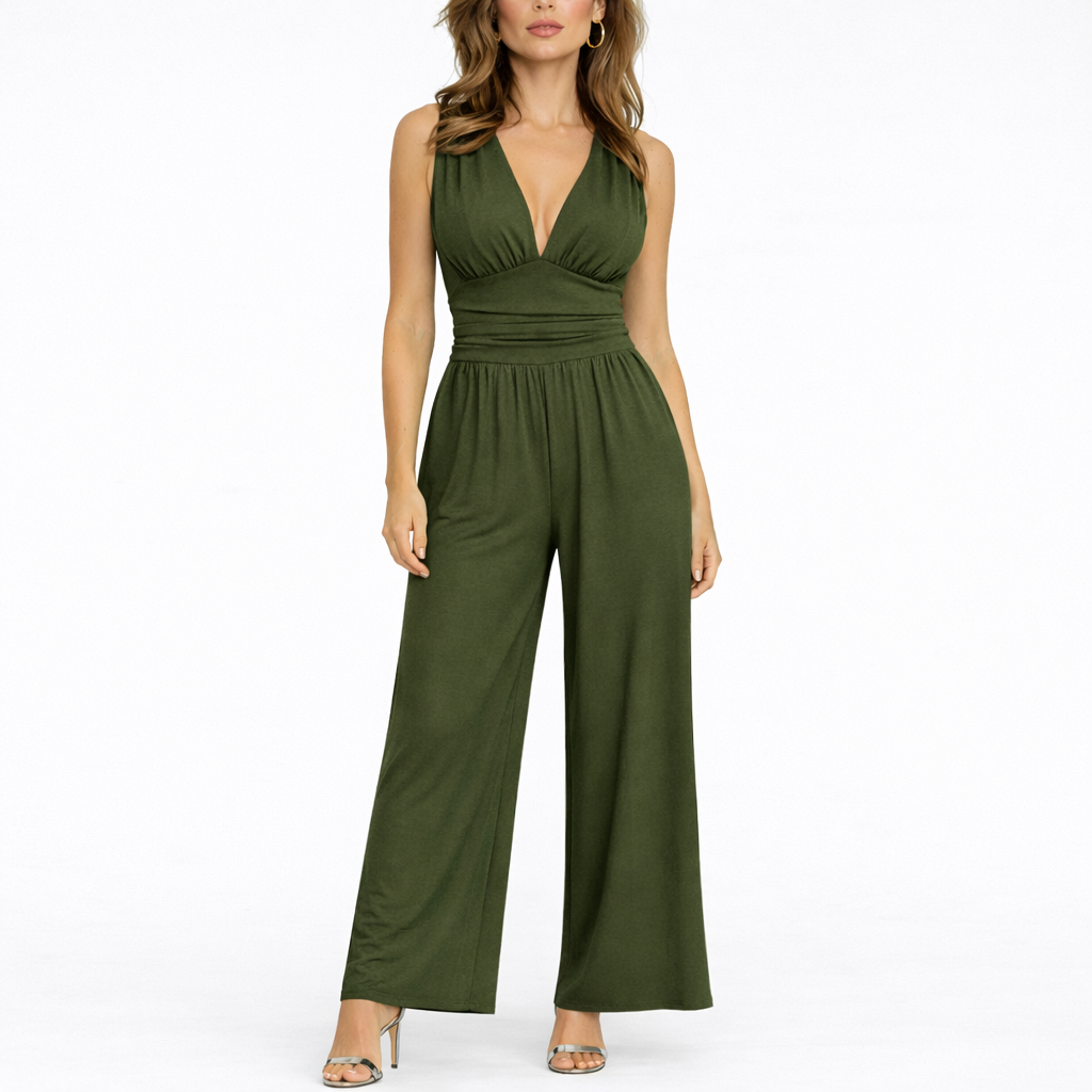 Women’s Elegant Sleeveless Wide-Leg Jumpsuit with V-Neck Design 10