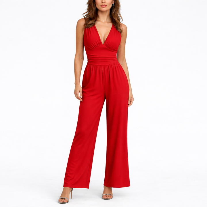 Women’s Elegant Sleeveless Wide-Leg Jumpsuit with V-Neck Design 4