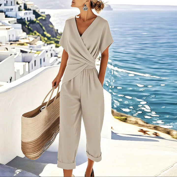 Women’s Elegant Two-Piece Set Wrap-Front Top and Tailored Trousers 0