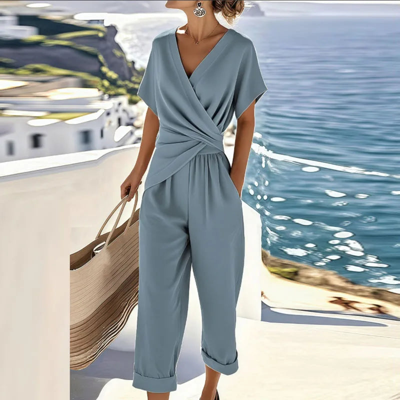 Women’s Elegant Two-Piece Set Wrap-Front Top and Tailored Trousers 1