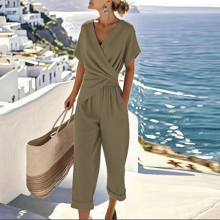 Women’s Elegant Two-Piece Set Wrap-Front Top and Tailored Trousers 2