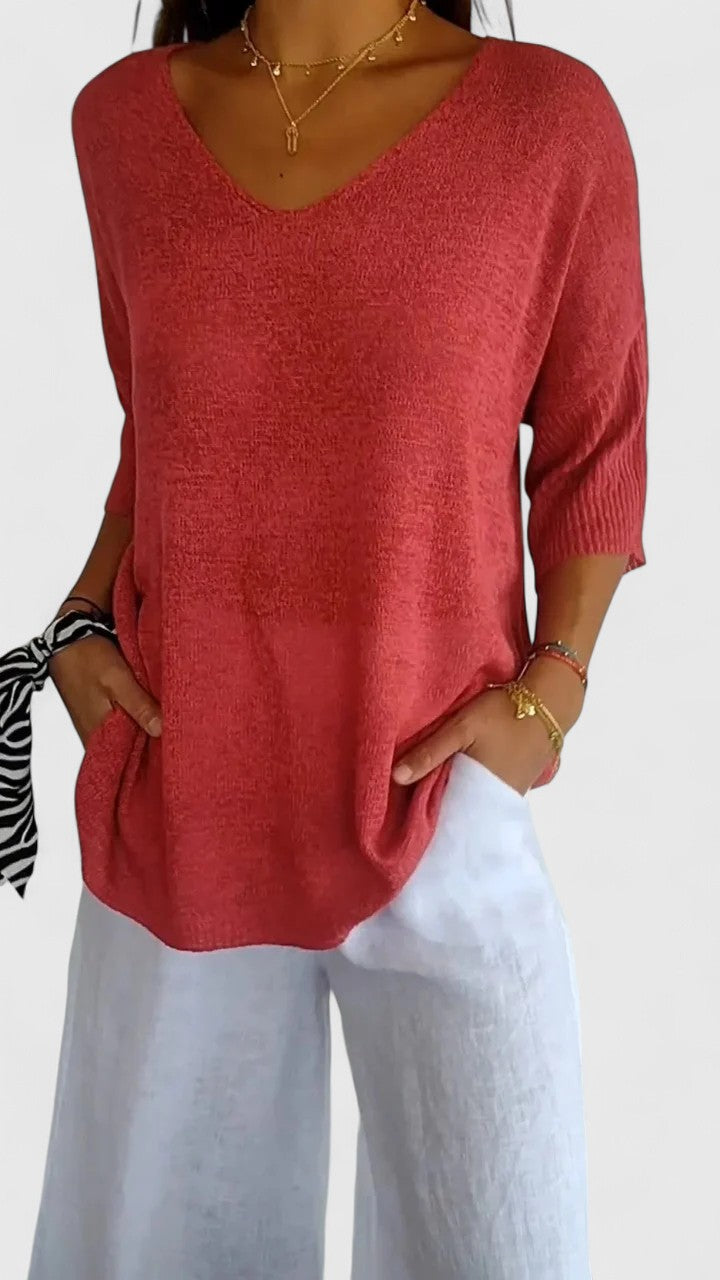 Women’s Elegant V-Neck Top Comfortable and Flattering Design 0