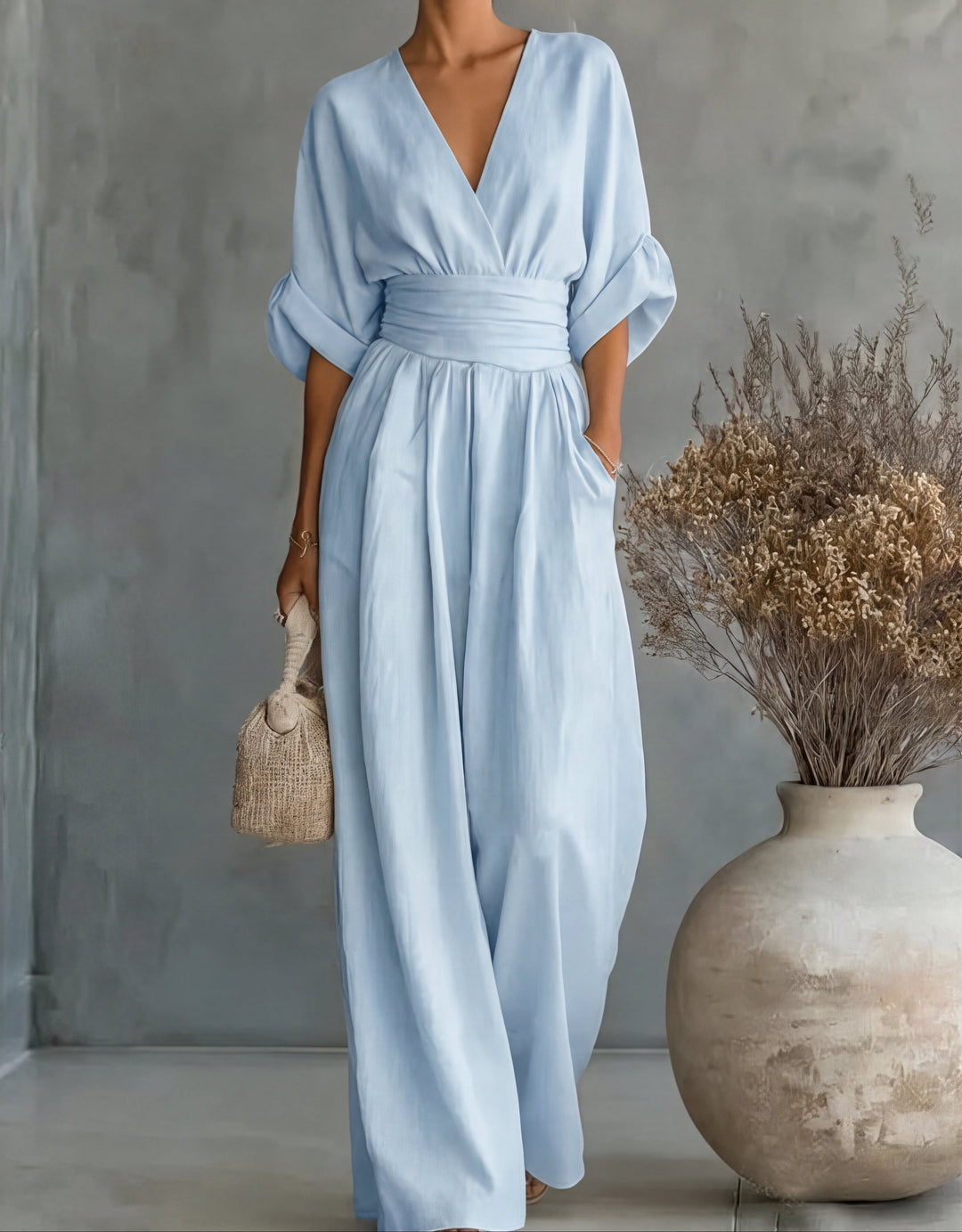 Women’s Elegant Wide-Leg Jumpsuit Wrap-Style Design 10