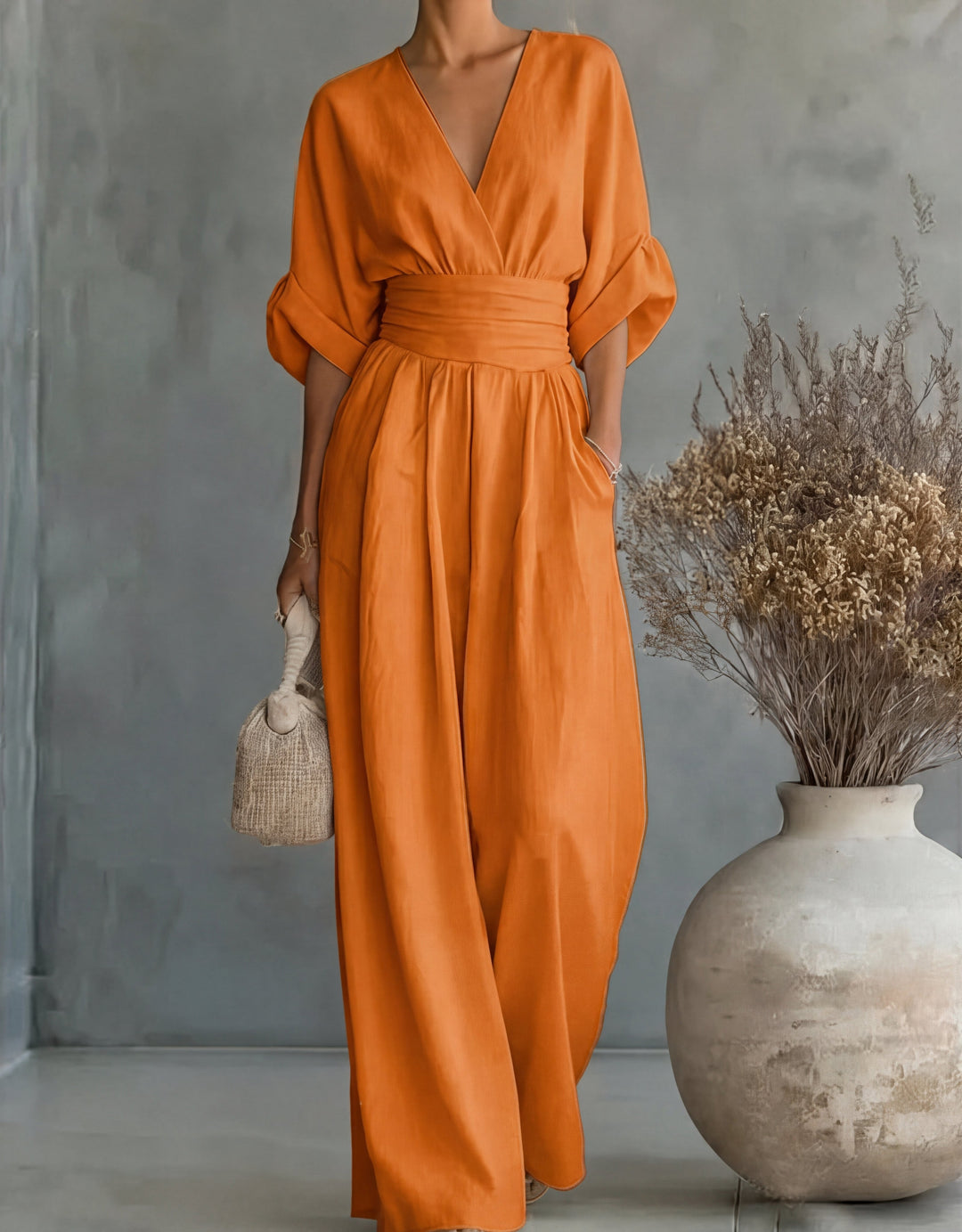 Women’s Elegant Wide-Leg Jumpsuit Wrap-Style Design 11