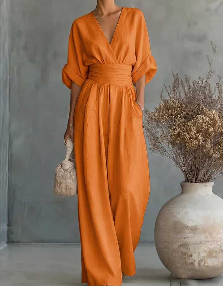 Women’s Elegant Wide-Leg Jumpsuit Wrap-Style Design 11