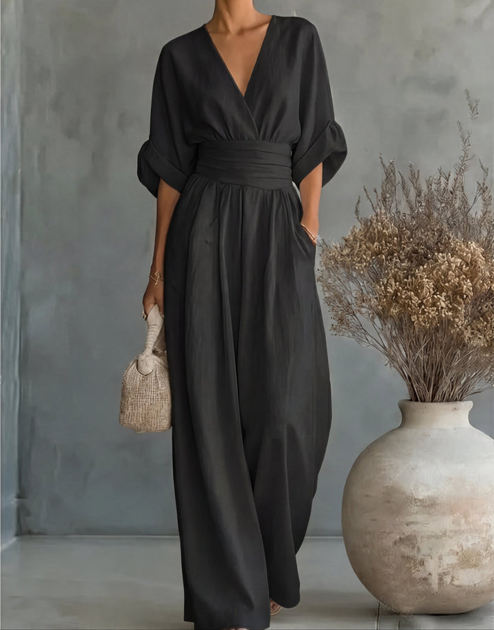 Women’s Elegant Wide-Leg Jumpsuit Wrap-Style Design 12