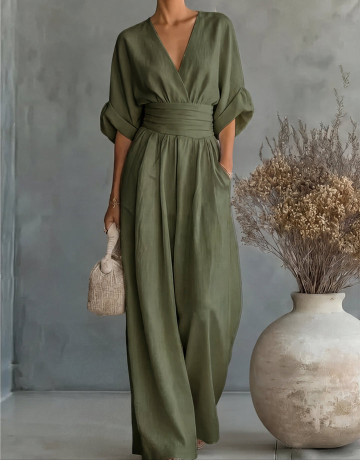 Women’s Elegant Wide-Leg Jumpsuit Wrap-Style Design 13
